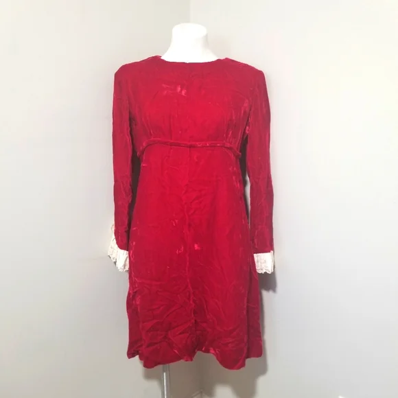 Vintage | Dresses | Sz Jr 5 Fits 8ish 6s Vintage Lorrie Deb Red Velvet  Empire Waist Dress | Poshmark